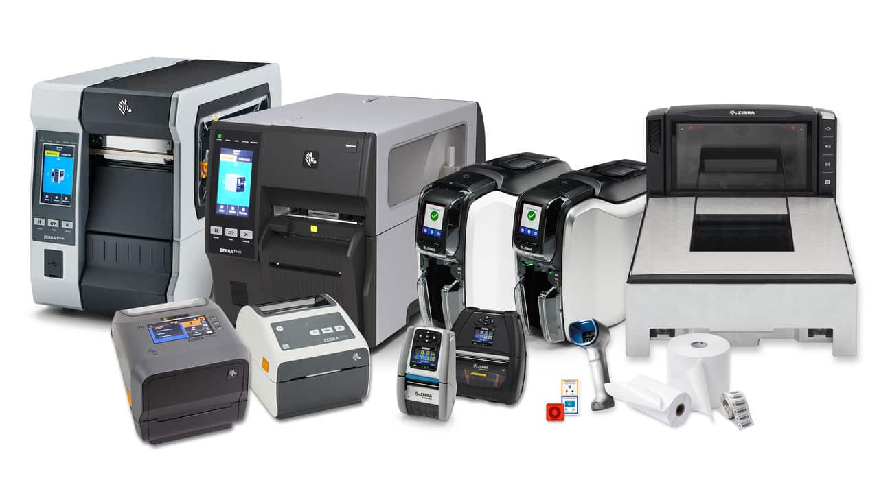 Zebra Produktportfolio mit Geräten für Etikettendruck, Barcode-Erfassung und mobile Datenerfassung